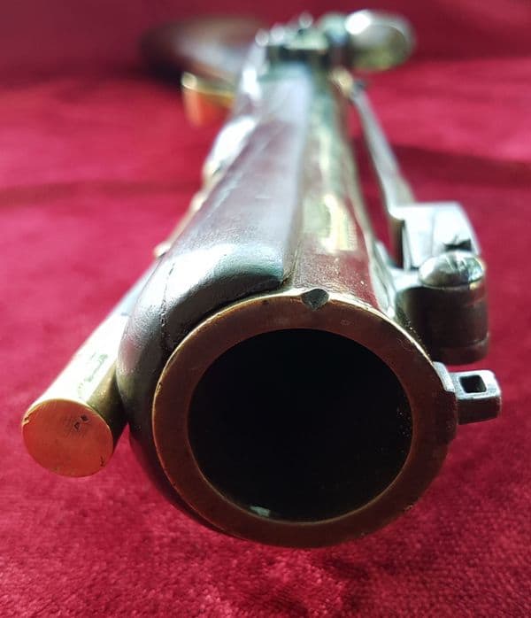 English flintlock blunderbuss brass barrel  spring bayonet by Bond. C 1820. Ref 9556.